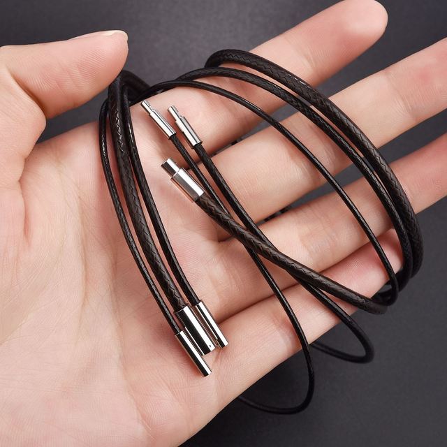 45-60cm Black Leather Cord Wax Rope Necklace Cord Stainless Steel Clasp For  Women Men Swivel Buckle Diy Necklace Jewelry Making - Jewelry Findings &  Components - AliExpress